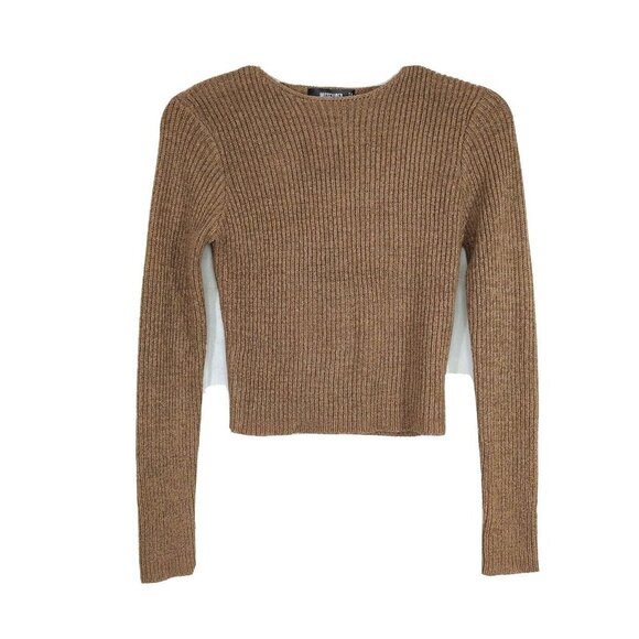 🟣Missguided Cropped Sweater Women Size 2 4 Brown Long Sleeve NEW - Picture 1 of 6